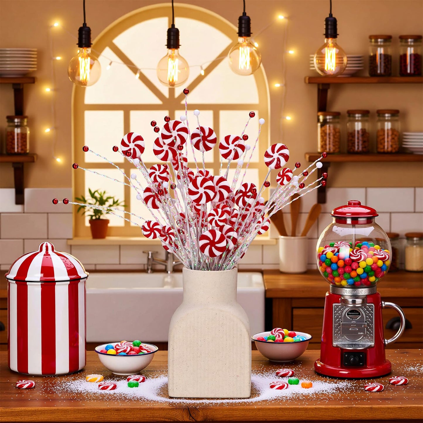 Suncalla 6 Pcs Candy Cane Christmas Tree Picks Red White Artificial Decoration Flower Vase Filler Ornament Christmas Tree Picks for Table Centerpiece DIY Home Wreath Decor