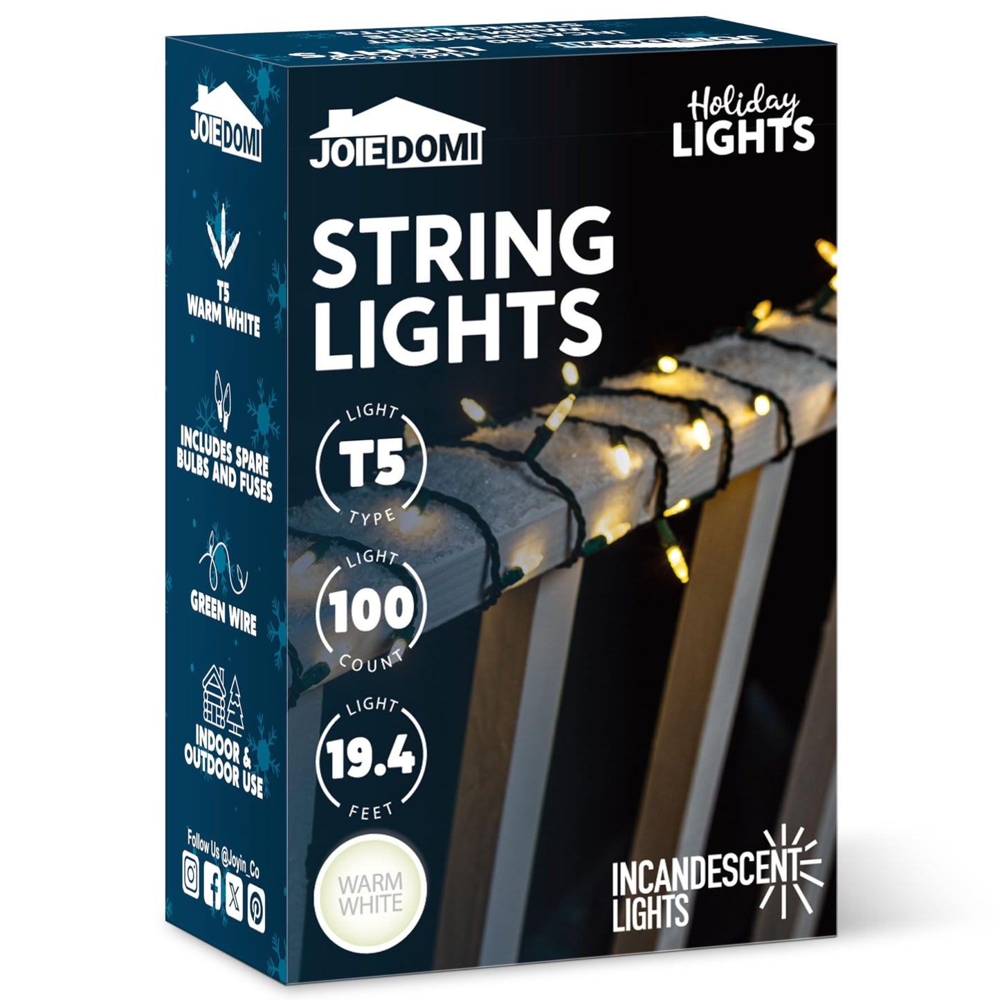 Joiedomi Clear Christmas String Lights Indoor,100 Count Mini Warm White Fairy Light,19.4 FT Lighting Decor for Patio Dorm Classroom Bedroom Holiday Wedding Party Garland Birthday Festival,Green Wire