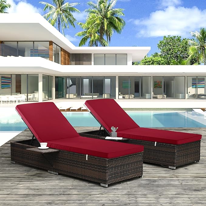 Outdoor Chaise Lounge Cushion Set of 2, Fadesafe Water-Repellent Lounge Deck