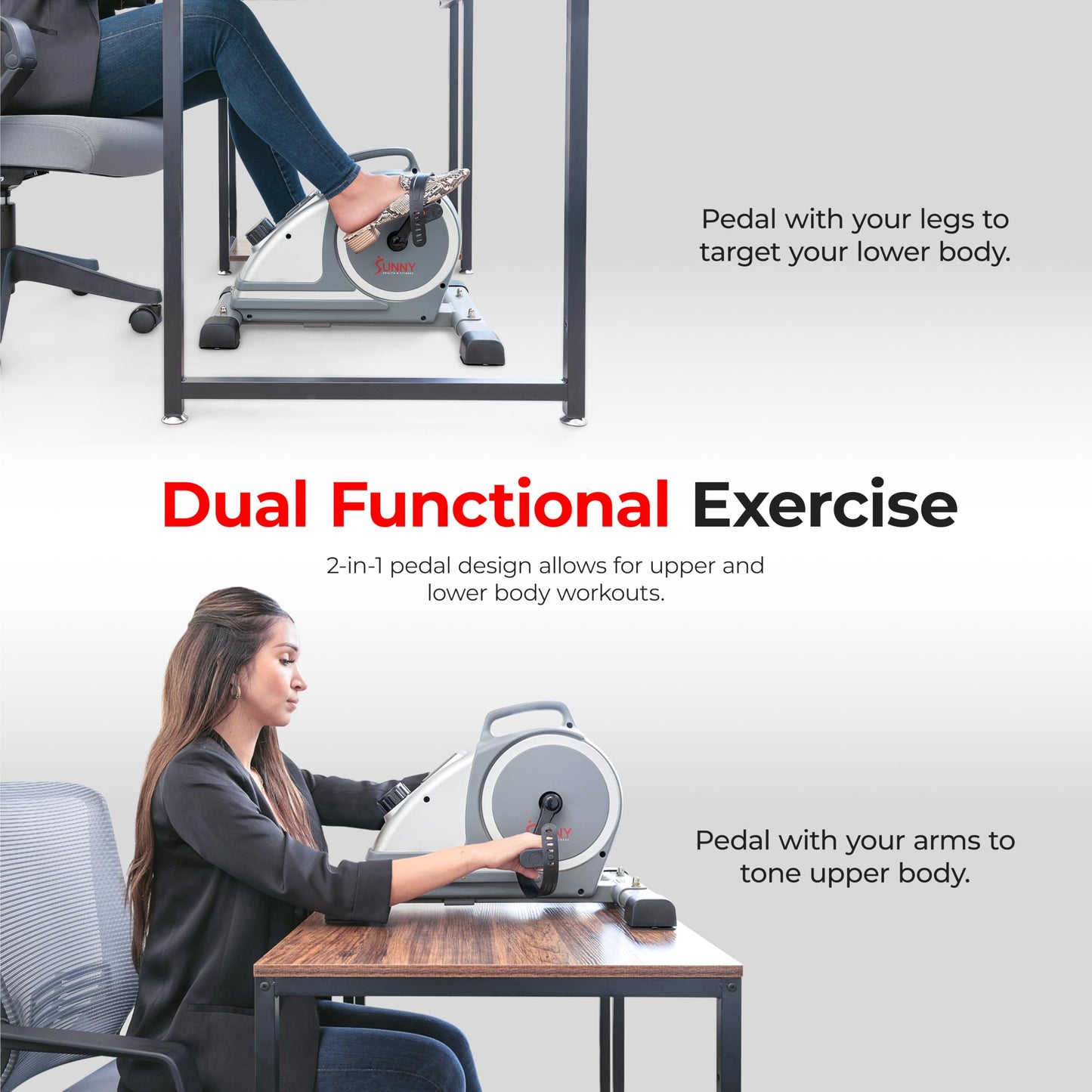 Sunny Health & Fitness Magnetic Under Desk Mini Exercise Cycle Bike, Dual Function Pedal Exerciser with Digital Monitor and Carrying Handle – SF-B020026