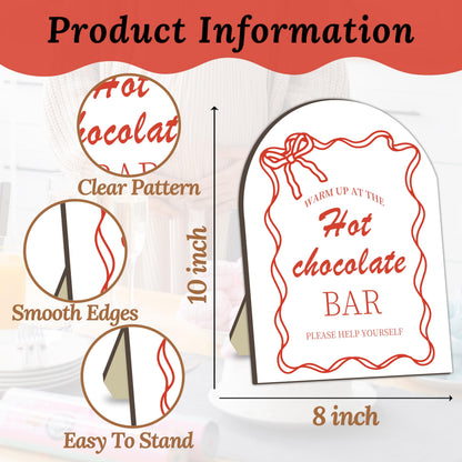 Hot Chocolate Bar Wooden Sign, Red Bow Winter Party Decor, Cocoa Drink Station Sign for Baby Shower, Bridal Shower, Christmas Holiday Party Table Decorations, Red Bow Hot Chocolate Setup Board Decor