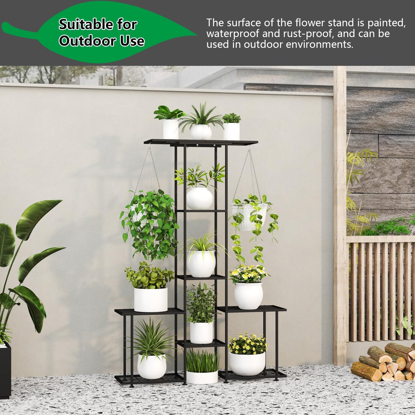 YUJCHMTZN Plant Stand Indoor Outdoor, Metal 6 Tier Tall Hanging Plant Shelf for Multiple Flower Planter Large Heavy Duty Ladder Plant Holder for Garden, Black (y-201)