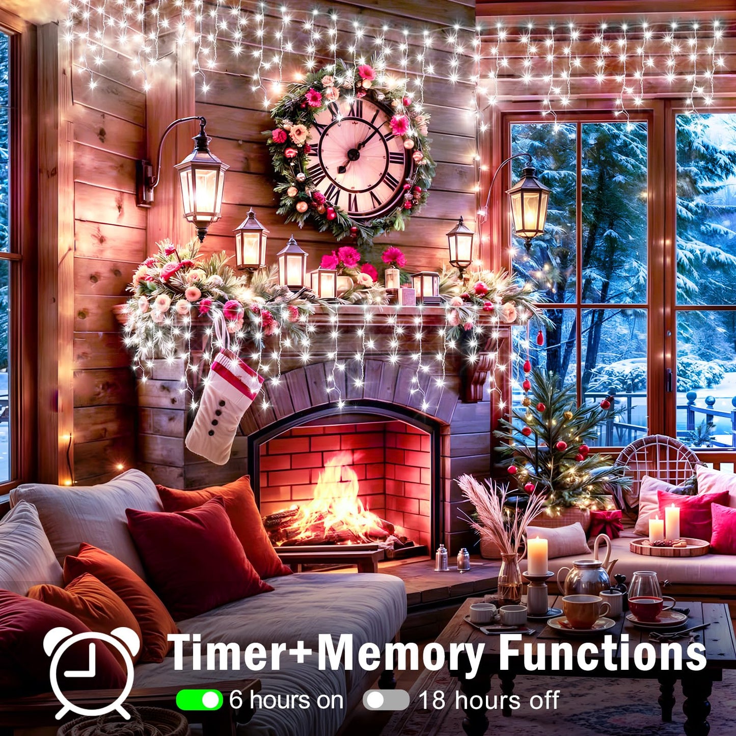 XURISEN 66ft Christmas Lights Decorations Outdoor, 640 LED 8 Modes Curtain Fairy Lights with 120 Drops,Plug in Waterproof Timer Memory Function for Christmas Holiday Wedding Party Decor(Cool White)