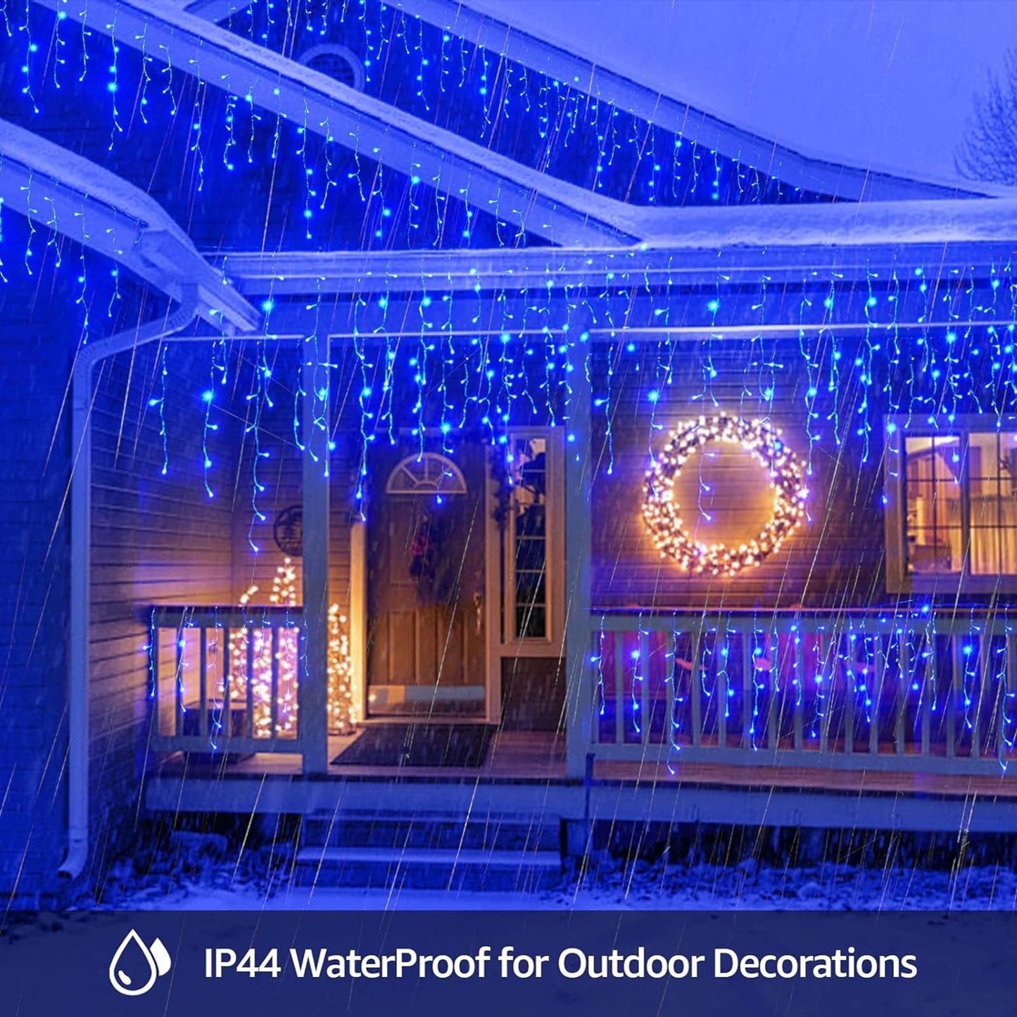 KiflyTooin Solar Christmas Lights Outdoor Waterproof Christmas Decorations Curtain Lights 320LED 29.5ft 60 Drops, Solar Powered Rechargeable Fairy Lights for Party, Wedding, Home Decorations(Blue)