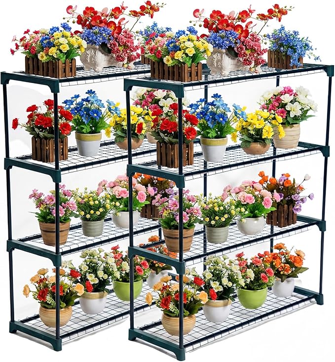 Panana 4 Tier Garden Greenhouse Steel Staging Shelving Plant Stand Garden Shelving Unit Garage Storage Racking, 2 Pack Plant Racks