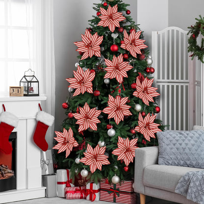 Soulchen 12 Pcs 12'' Red and White Christmas Poinsettia Candy Cane Poinsettia Christmas Tree Ornaments Peppermint Flower Tree with Stems Topper for DIY Xmas Wreath Garland Holiday Party Decor