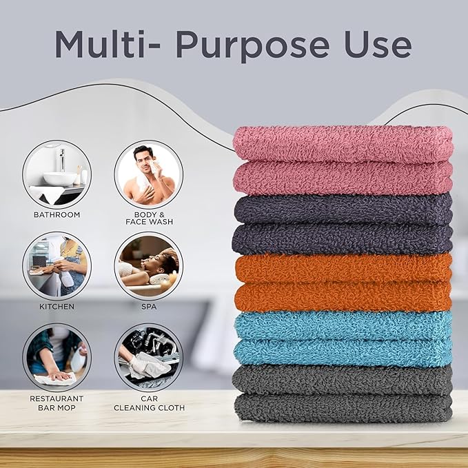DecorRack 10 Pack 100% Cotton Wash Cloth, Luxurious Soft, 12 x 12 inch Ultra
