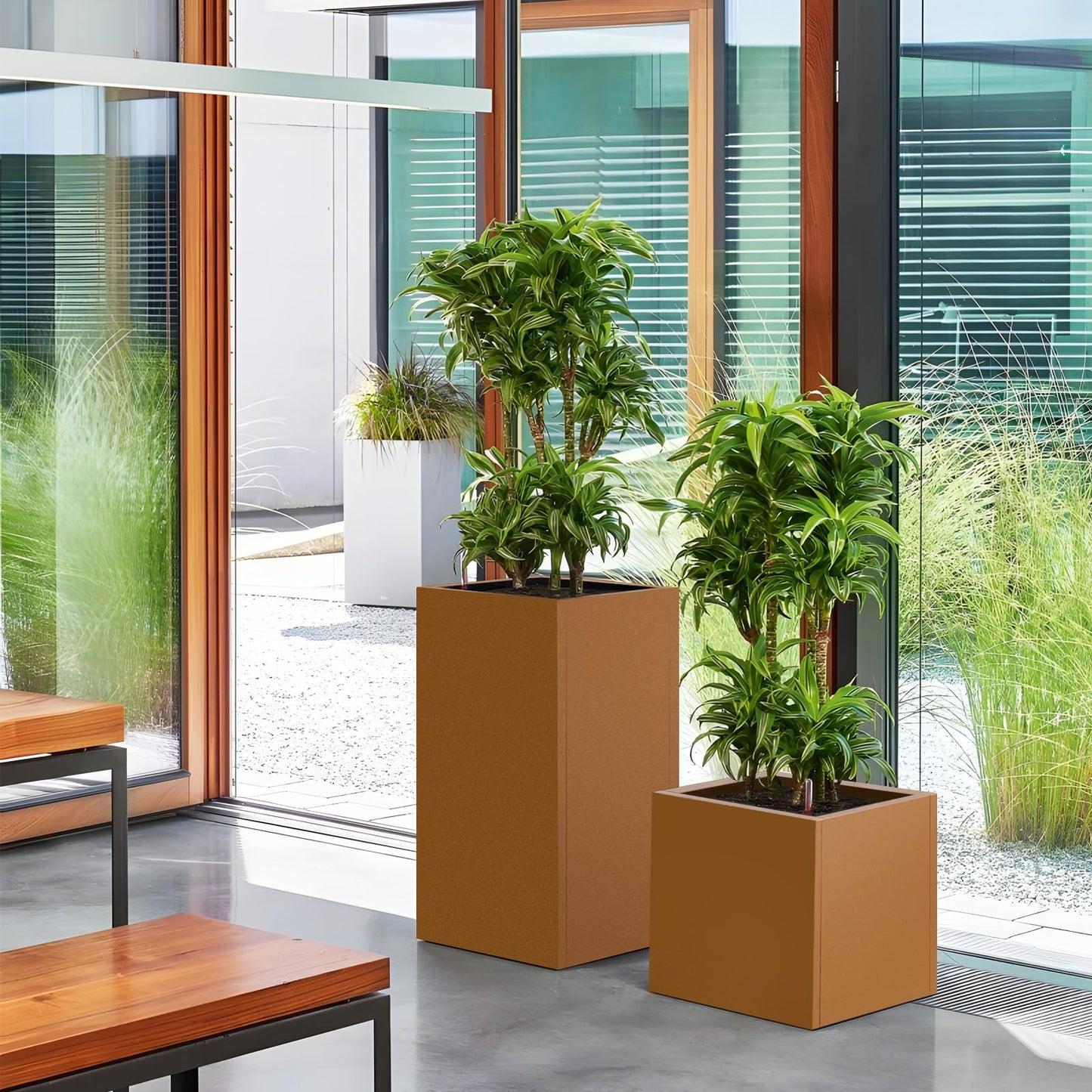 Meyoppm Corten Steel Planter Box 21"x20"x20", Square Metal Planter Box Indoor&Outdoor, Steel Planter Heavy Duty for Commercial and Residential Use