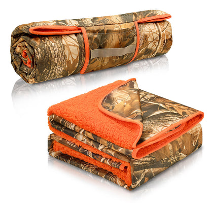 Tirrinia Waterproof Outdoor Blanket with Sherpa Lining, Windproof Triple Layers Warm Comfy Foldable for Camping Stadium, Sports, Picnic, Grass, Travel, Camo Orange Emergency Car Blanket 51''X 59''