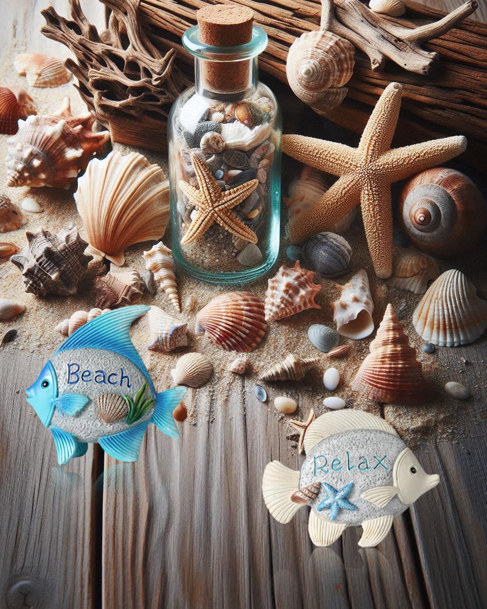 GoGnome Coastal Charm Resin Fish Figurines - Set of 2 Decorative Relax & Beach Decor Nautical Themed 4.4'' Statues for Home Hotel (Fishes)