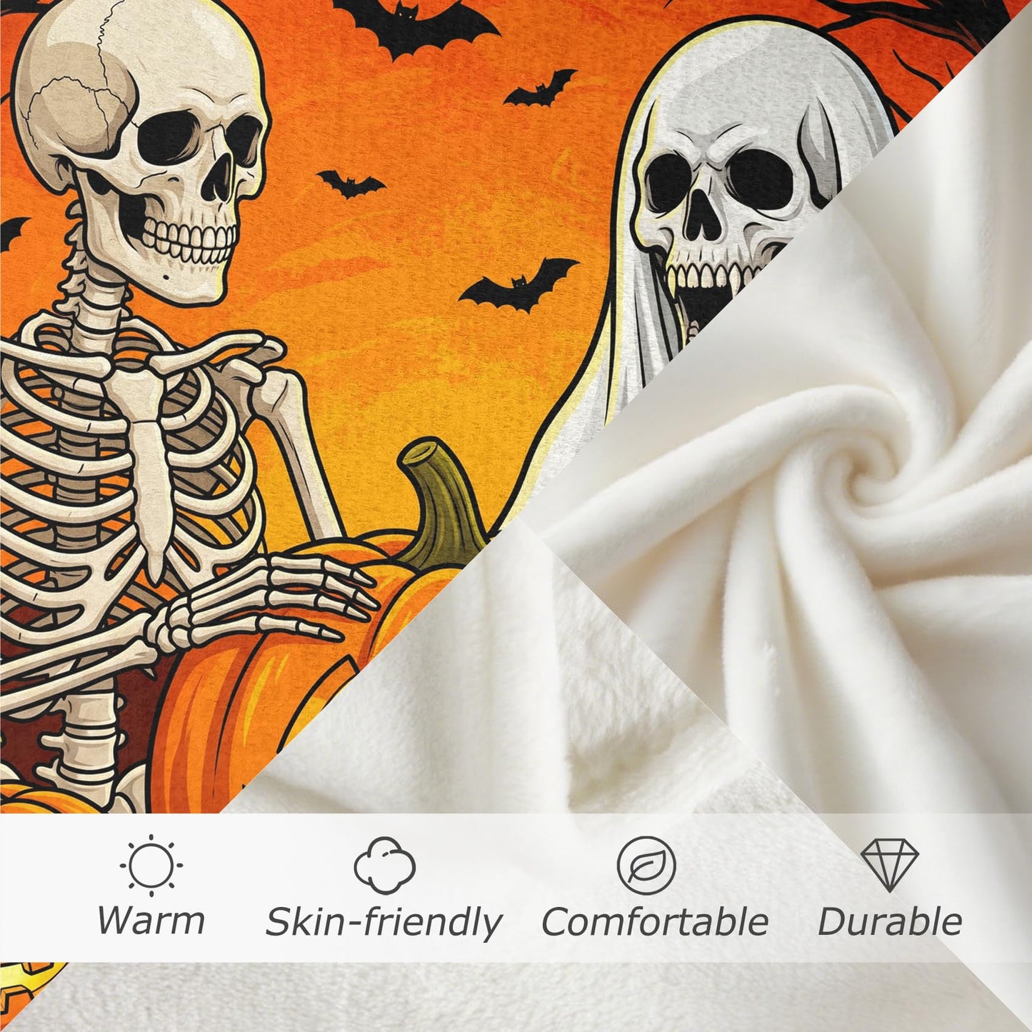 GEDAEUBA Halloween Throw Blanket for Bed - Spooky Ghost Skeleton Pumpkin Bat Fleece Blanket Throw, Soft Cozy Blankets & Throws for Couch, Bed, and Sofa, 50x60 inches