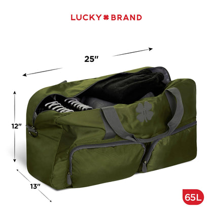 Lucky Travel Duffel Bags 65L, Gym Bag, Travel Bag & Large Duffle Bag for Men, Foldable Overnight Weekender Bags for Women & Men with Adjustable Shoulder Strap, Loden Green