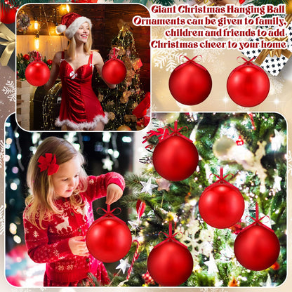 Zubebe 2 Pcs 8" Giant Fillable Christmas Ornaments with Ribbons Oversized Plastic Xmas Balls for Outdoor Lawn Yard Decor, Tree Hanging, Holiday Gifts(Matte Red, Shiny Red)