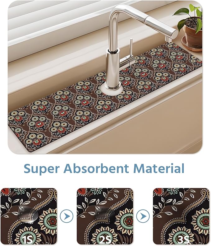 Patterned Sink Faucet Mat Kitchen Splash Guard Super Absorbent Drying Mat