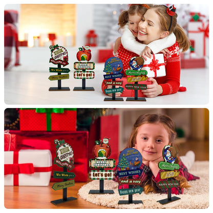 YvSuZeBuDa Christmas Table Decorations, 4 Piece Wooden Rectangular Sign Boards, Rustic Farmhouse Style, Polychrome, 8.86 x 4.72 Inches, Wall Mount with Twine, Cozy Theme (Christmas Apple)