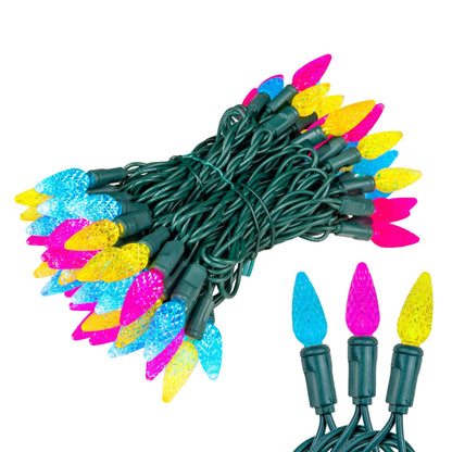 Novelty Lights 24FT 70 LED C6 Easter String Lights - Outdoor Spring Tree Commercial Grade Decorations (Yellow/Teal/Pink)