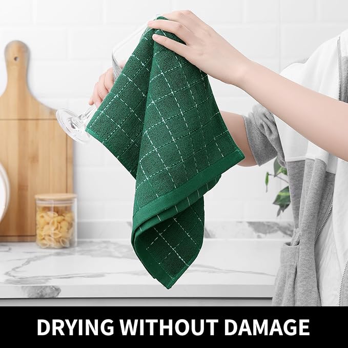 Homaxy 100% Cotton Terry Kitchen Towels, Checkered Designed, Soft and Super