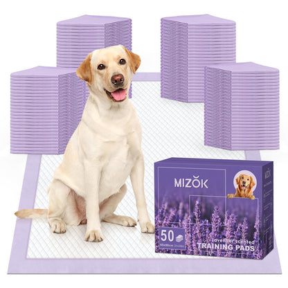 MIZOK Puppy Pads 60x90cm Puppy Traininig Pads Lavender Scented Odor Control Dog Pads Extra Large Super Absorption for Up to 6 Cups Leak-Proof Dog Training Pads with 6 Layers (50 Counts)