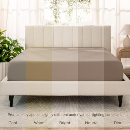 Bare Home 100% Organic Cotton Sateen Fitted Sheet - 400 Thread Count - Smooth Sateen Weave - Breathable & Cooling - Hotel Luxury - Durable Fitted Sheet - Deep Pocket (King, Taupe)