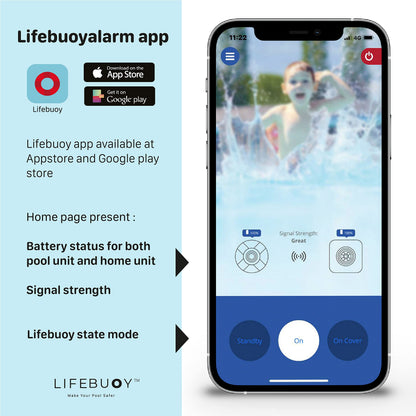 Lifebuoy Pool Alarm System - Pool Motion Sensor - Smart Pool Alarm That is Application Controlled. Powerful Sirens Blare at Poolside and Indoors