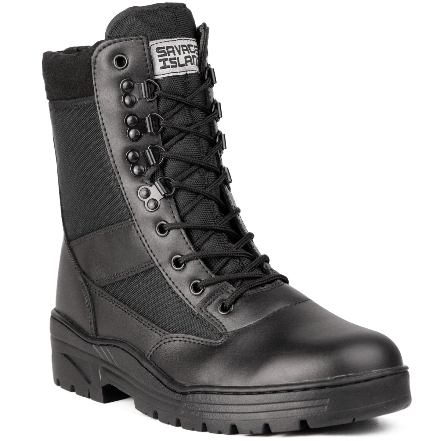 Savage Island Leather Side Zip & Lace Up Army Tactical Combat Boots Black for Work, Security, Motorcycle, Cadet