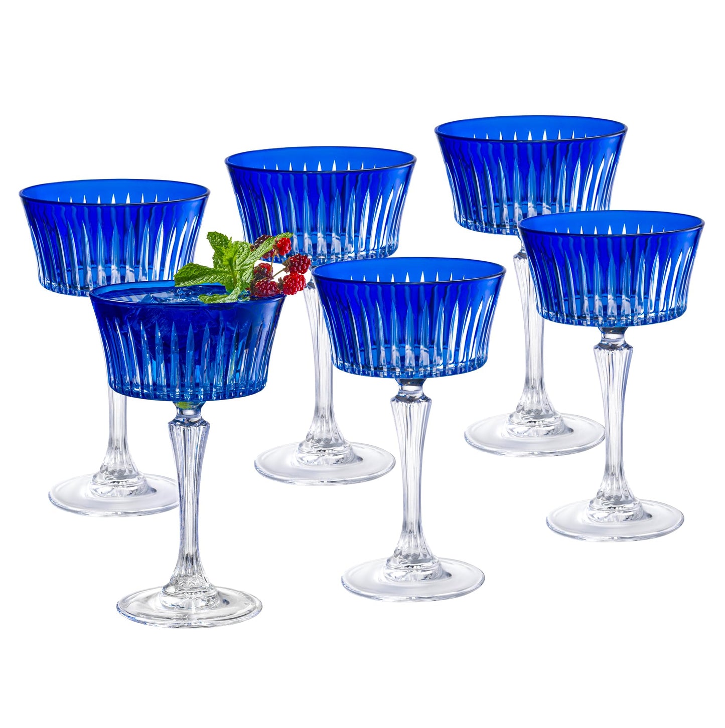 Barski Colored Champagne Coupe Glasses - Cobalt Blue Cocktail Coupe Glass, Stemmed Martini Glassware, Can be used for Dessert, Ice Cream - Blue - Set of 6 - Gift Ready - 8.7 oz., Made in Europe