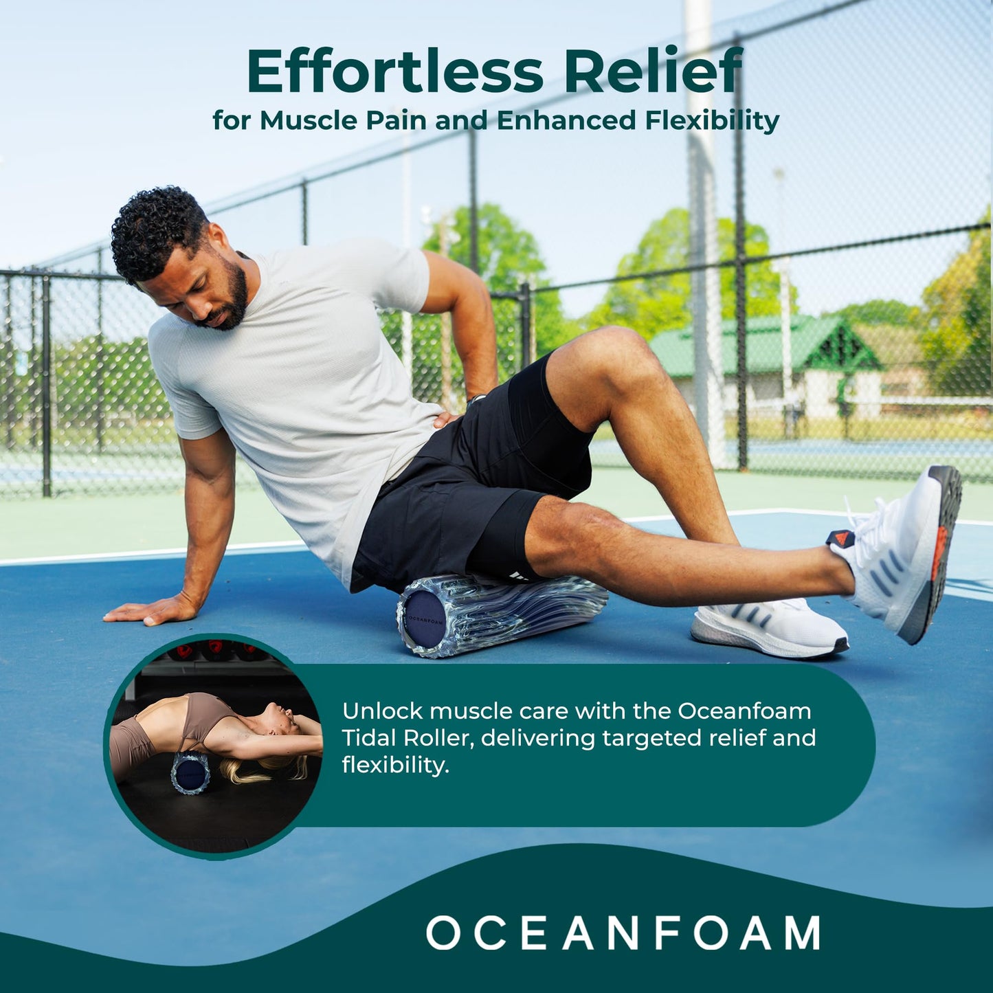 Oceanfoam Tidal Roller - Black Marbled - Muscle Massage Foam Roller for Back Pain & Stretching - Firm and Ergonomic Wide Wave Textured - Yoga, Athletics, & Wellness - Full Size, 20" x 5"