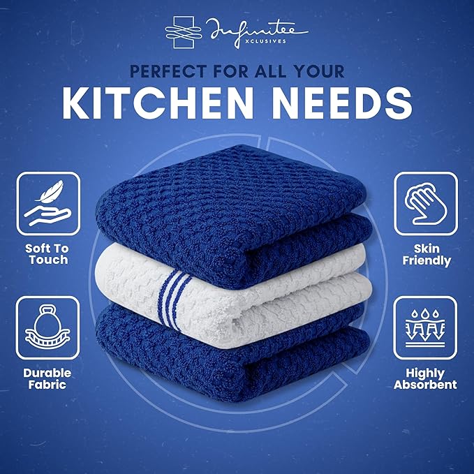 Infinitee Xclusives Premium Kitchen Towels – Pack of 3, 100% Cotton |15 x 25|