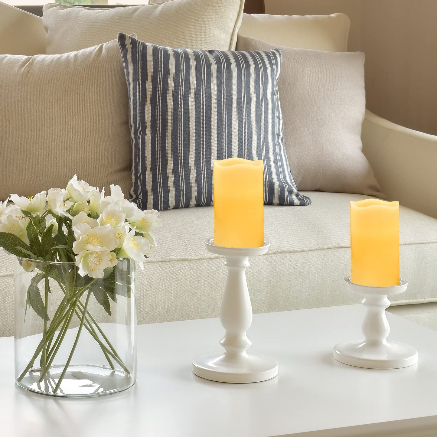 VETOUR Wax Shell Flameless Candles : Set of 1 H4”D3.15” Remote Control LED Electric Candle Ivory Real Wax Pillar Flickering Candles with Timer Home Halloween Christmas Gift Deco