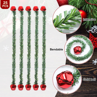 Motionchic 25 Pcs 20 Inches Christmas Garland Ties with Bells Decorative Twist Ties Garland Hanger for Banister Stairs Railing Reusable Flexible Twist for Xmas Holiday Decorations (Red)