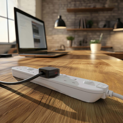 Masterplug Four Socket Extension Lead, Surge Protection, Individual Switches, Power and Surge LED Indicators, 2 Metre Cable, 4-Way Plug Extension Cable, Power Strip, White, 13A, 4G, 2m, SWSRG4210N