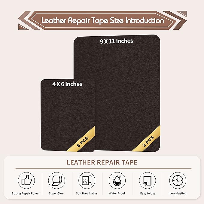 KING MOUNTAIN Leather Repair Patch, 2 Packs 9 x 11 Inches self Adhesive Leather