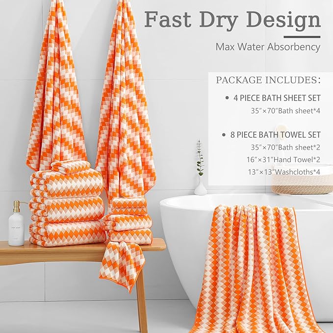 4 Piece Extra Large Bath Towel Set Oversized Bath Sheet 35"x70" Bathroom Towel