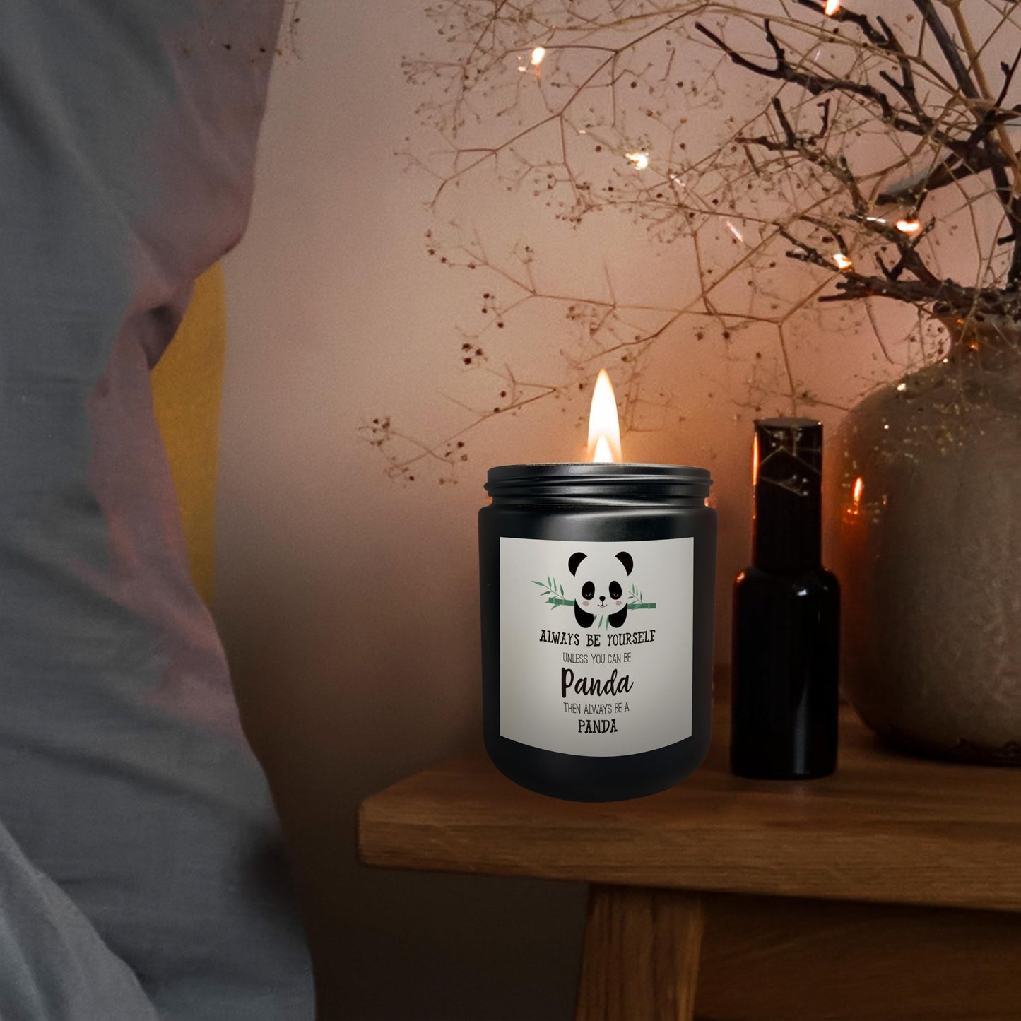 Mancheng-zi Inspirational Panda Candles Gifts for Girls Women, Gifts for Panda Lovers, Panda Bear Gifts, Always Be Yourself Unless You Can Be Panda Then Always Be a Panda Scented Candles (Black)