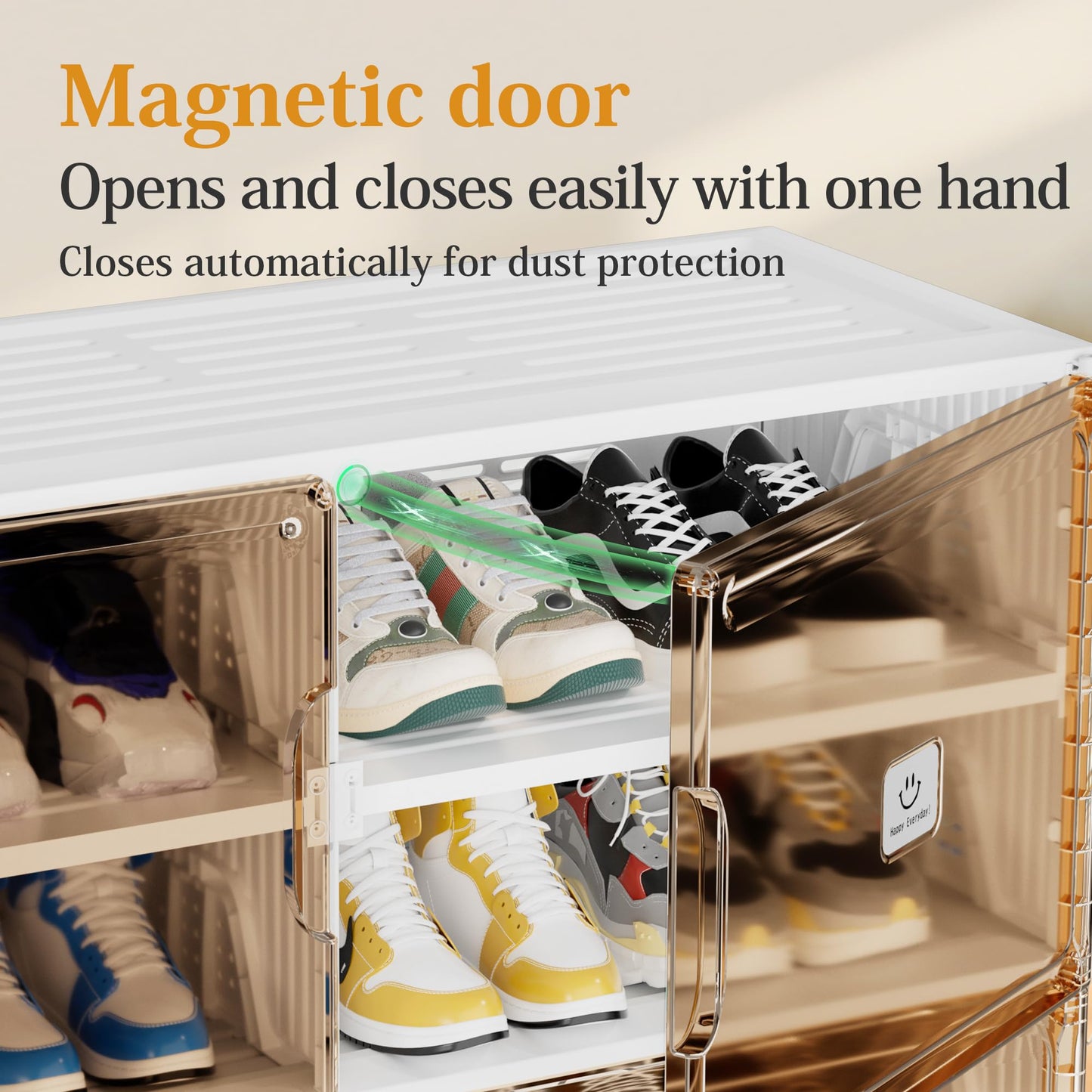 SPIEEK Foldable Shoe Rack Organizer for Entryway with Clear Magnetic Doors - Large Capacity Shoe Cabinet for Boots, Sneakers & All Shoes, Easy Assembly, White 4-Tier 16 Pairs