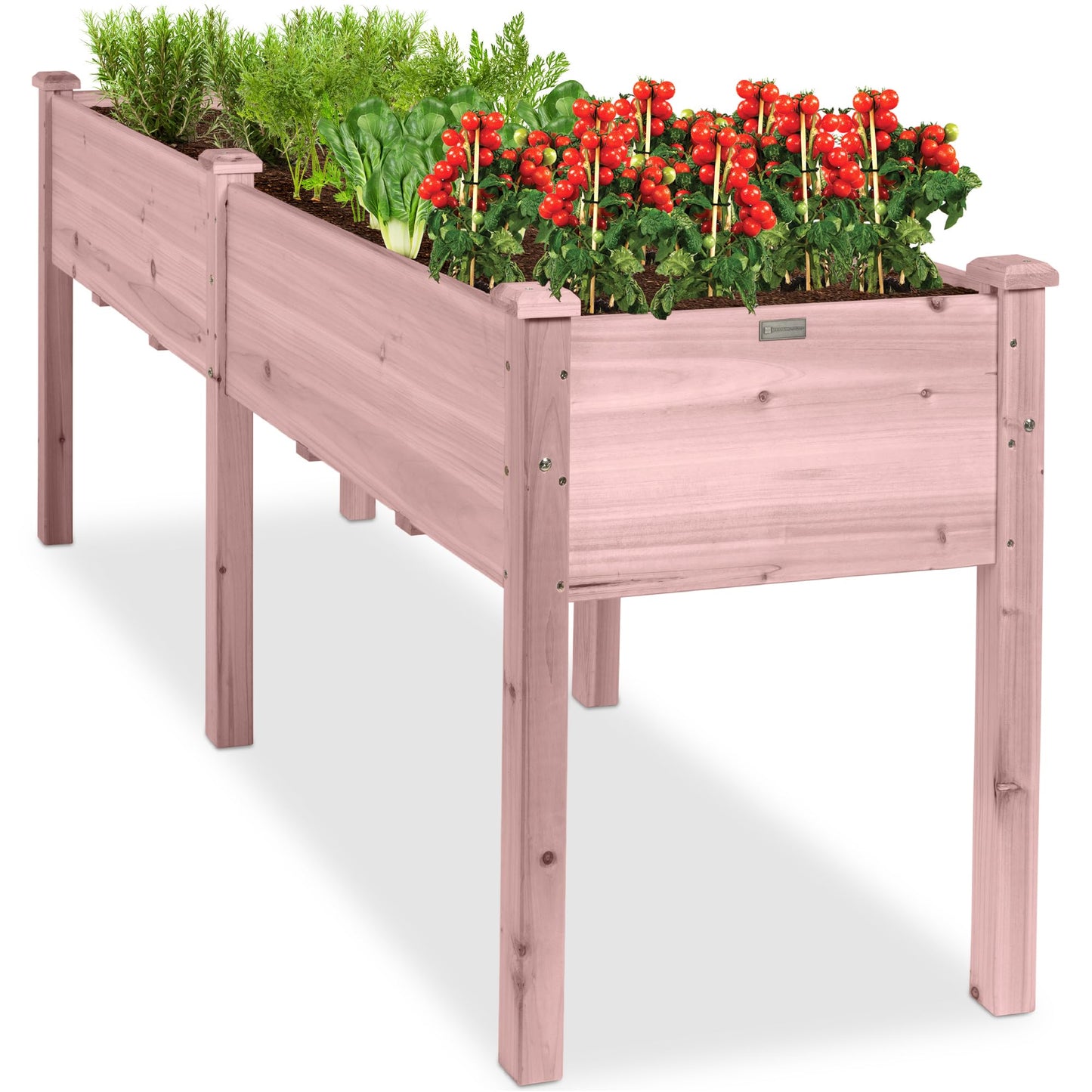 Best Choice Products 72x24x30in Raised Garden Bed, Elevated Wood Planter Box Stand for Backyard, Patio, Balcony w/Divider Panel, 6 Legs, 300lb Capacity - Pink