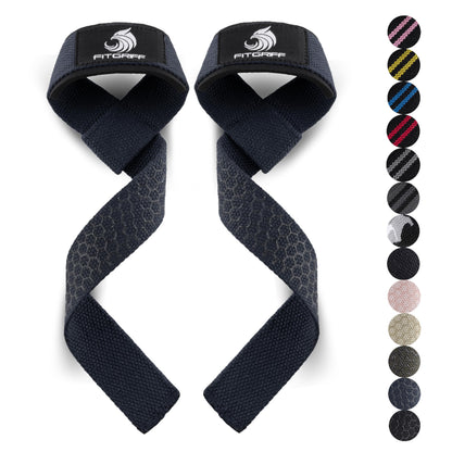 Fitgriff® Lifting Wrist Straps for Weightlifting, Gym, Deadlift, Workout (Made of Premium Cotton & Padded) - Men & Women (Standard, Navy Blue (Silicone-Grip))