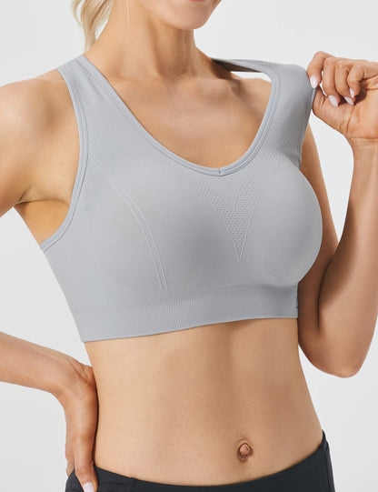 FITTIN Racerback Sports Bras for Women - Padded Seamless High Impact Support for Yoga Gym Workout Fitness XL