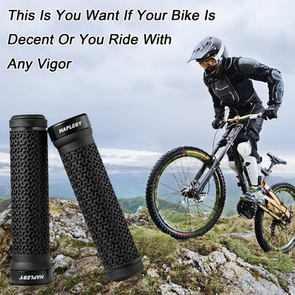 Hapleby Premium Bike Handlebar Grips, Single Lock-on Professional Mountain Bicycle Handlebar Locking Grips with Anti-Slip, 2PCS Screw and 2PCS Allen Wrench for Free