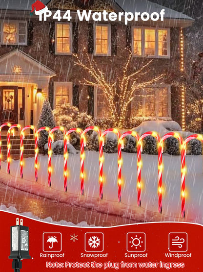 BOSSERN 24 Pack Christmas Candy Cane Lights Plug in, Jumbo Candy Cane Light Waterproof, 8 Modes Christmas LED Decorations for Outdoor, Pathway Lights Plug in for Garden Lawn Yard Patio Decorations