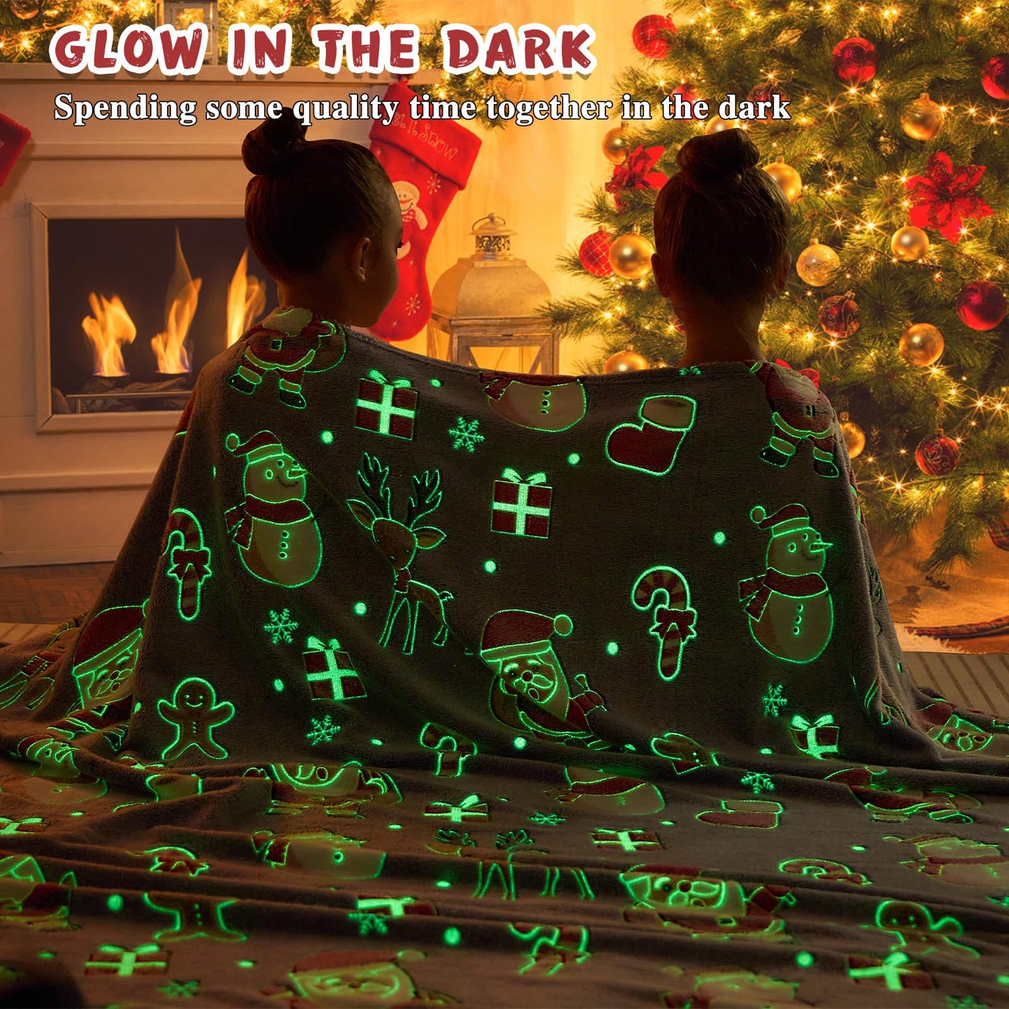 inhand Christmas Blanket,Glow in The Dark Blanket for Kids/Girls/Boys/Toddler Soft Flannel Red Santa Claus Gingerbread Candy Canes Christmas Throw Blankets for Age 3 4 5 6 7 8 9 10 11 12 13 Year Old