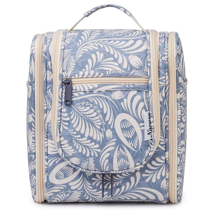 Narwey Hanging Toiletry Wash Bag, Travel Toiletry Bags for Women, Toiletries Bag Washbag Makeup Cosmetic Organiser for Holiday Essentials Accessories (Blue Leaf (Small))