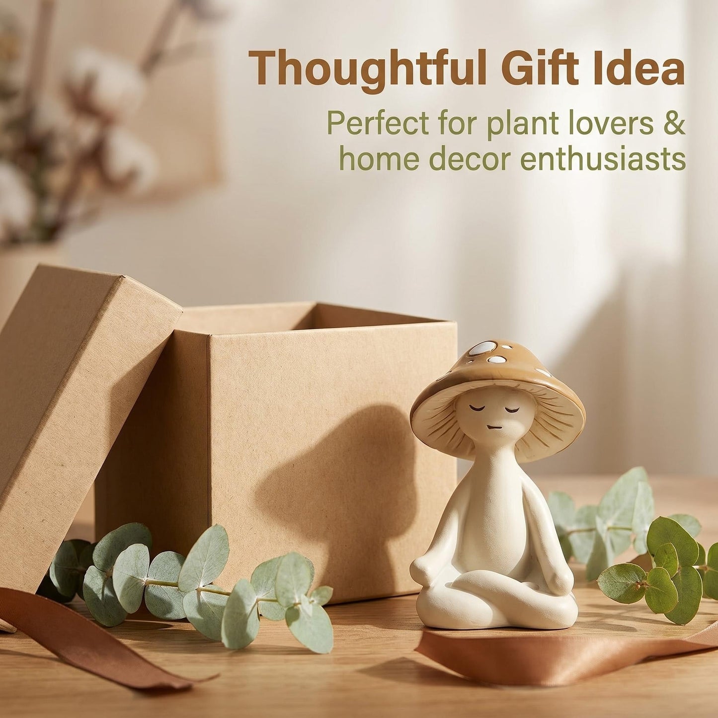 Seyorakus Meditation Mushroom Figurine Resin - Yoga Mushroom Statue for Desk Shelf Garden Decor, Cute Zen Mushroom Sculpture Figurine for Home Office Patio Decoration Gift