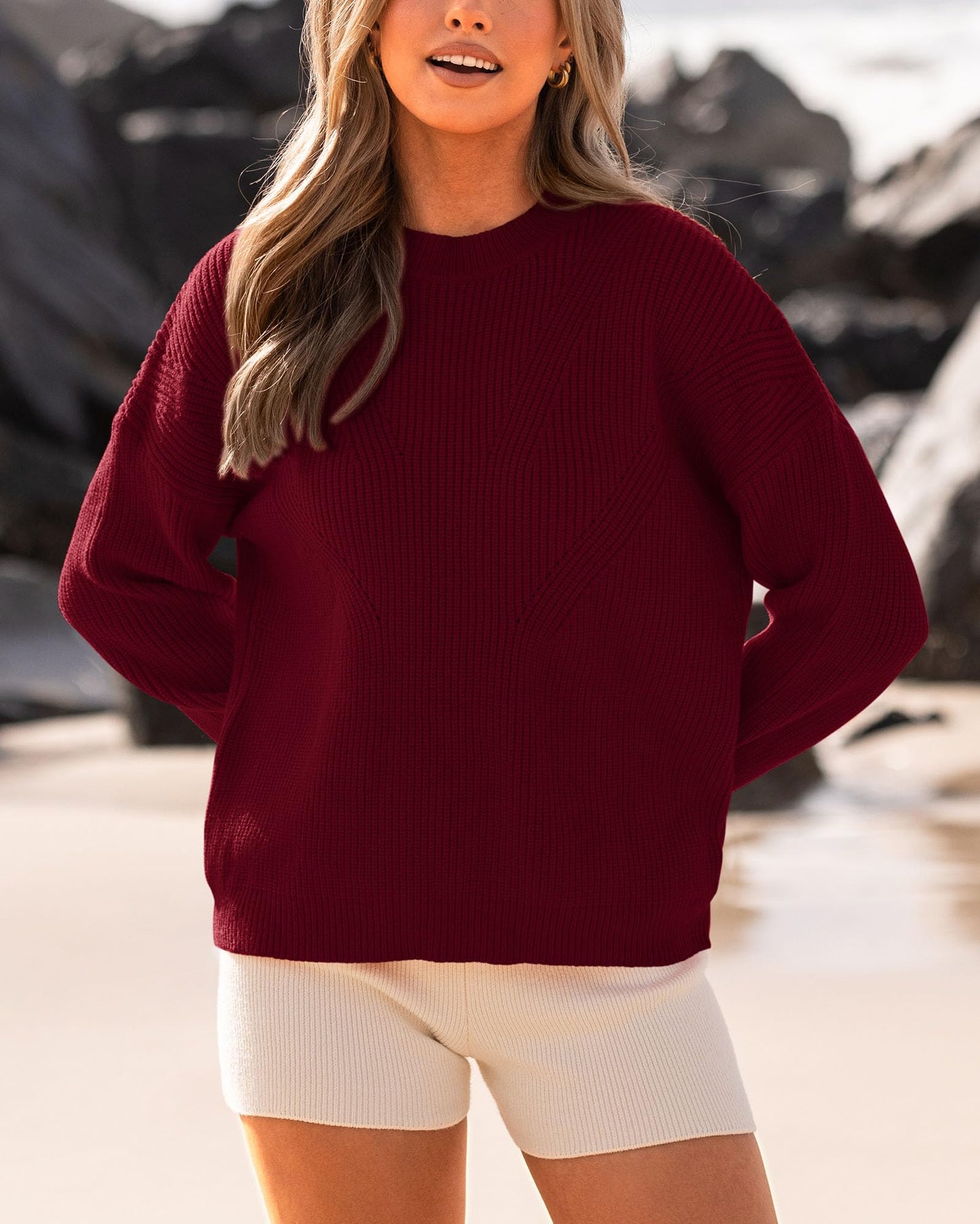 BTFBM Womens Casual Long Sleeve Sweaters Crew Neck Oversized Ribbed Knit Pullover Sweater 2025 Fall Winter Jumper Tops