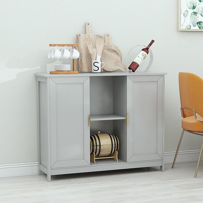 TaoHFE Grey Kitchen Pantry, Modern Wooden Small Credenza Sideboard Coffee