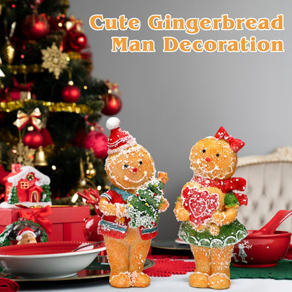 Moucuny 2 Pieces Christmas Gingerbread Decorations Cute Christmas Resin Gingerbread with Chef Hat Candy Bow Scarf Snowman Table Decor for Home Kitchen