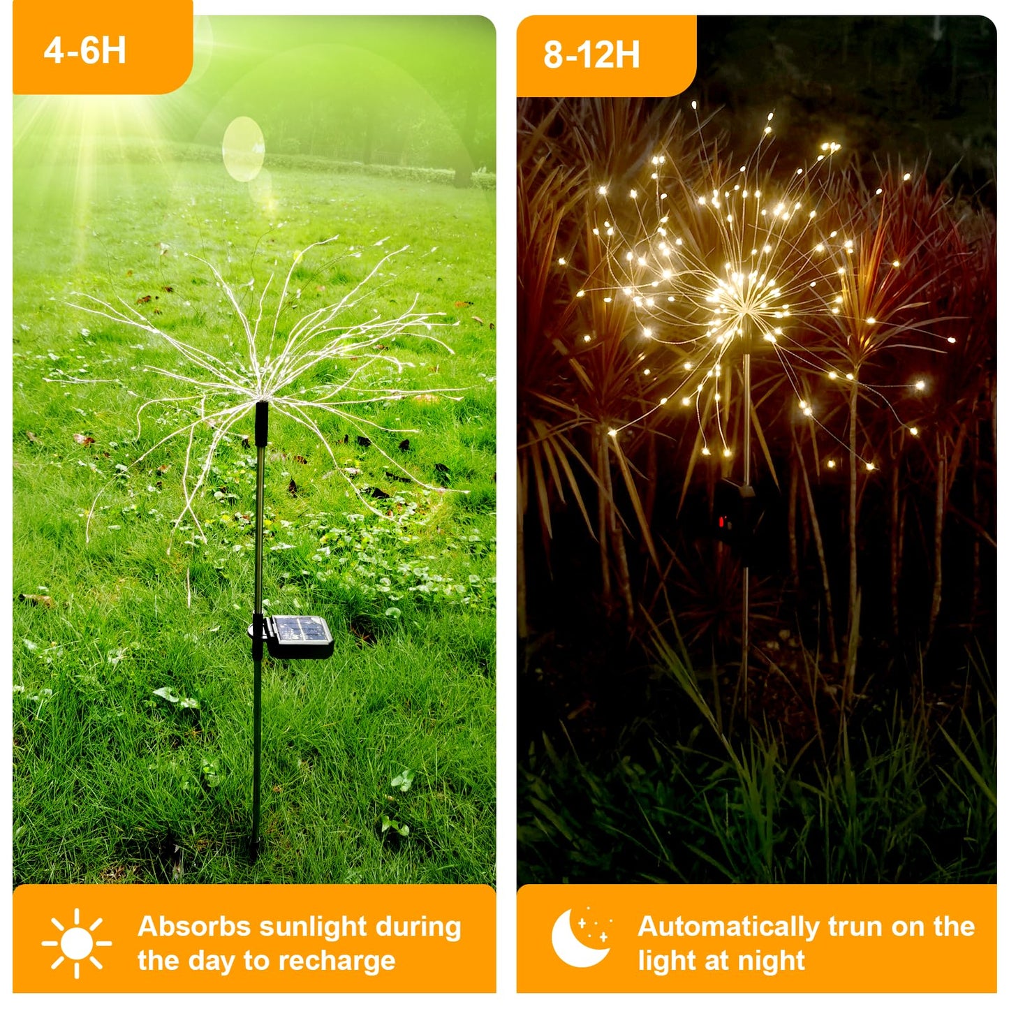 Galavasen Solar Fireworks Lights for Outside, 150 LED Firework Solar Lights Outdoor Waterproof,Garden Fairy Twinkling Tree Stake for Yard Patio Pathway Wedding Christmas Diwali Decor 2 Pack Warm White