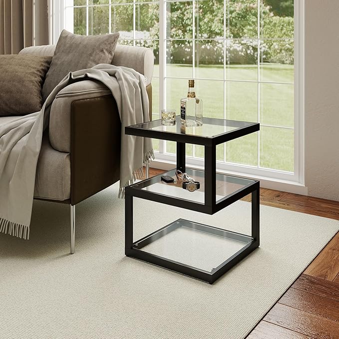 3-Tier Tempered Glass Side Table