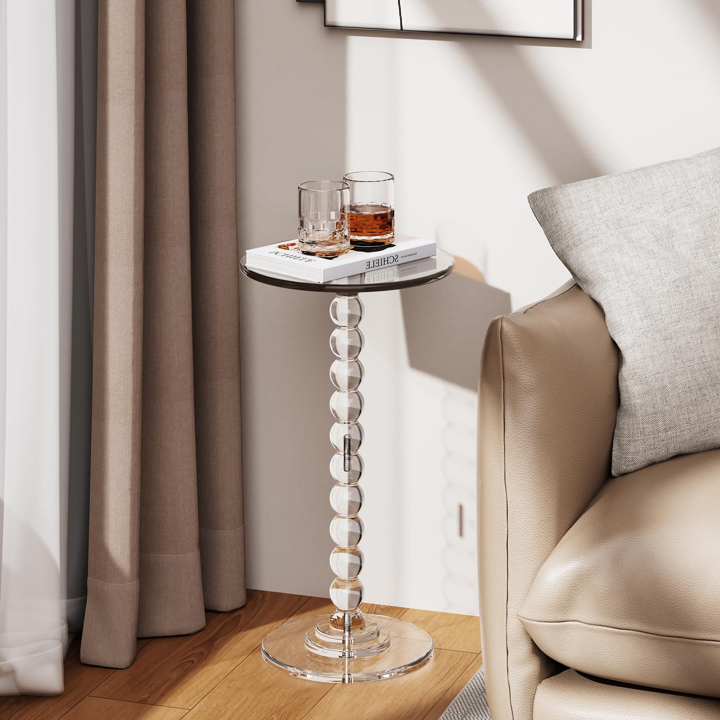 Dewrhiixe Acrylic Side Table, End Table Round Top with Solid Post for Living Room, Bedroom, Balcony, Easy Assembly (Clear) (Pedestal, Clear)