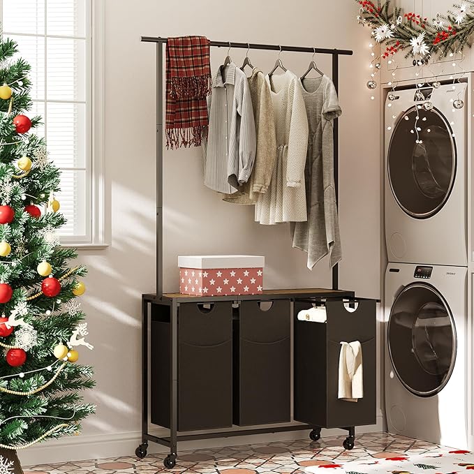 Laundry Sorter 3 Section, Rolling Laundry Hamper